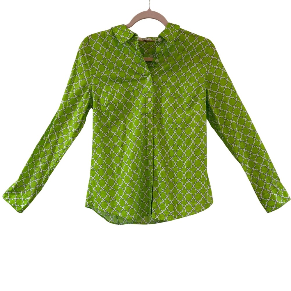 Crown & Ivy Lime Green  Blouse S Preppy Southern Button Front Top 100% Cotton